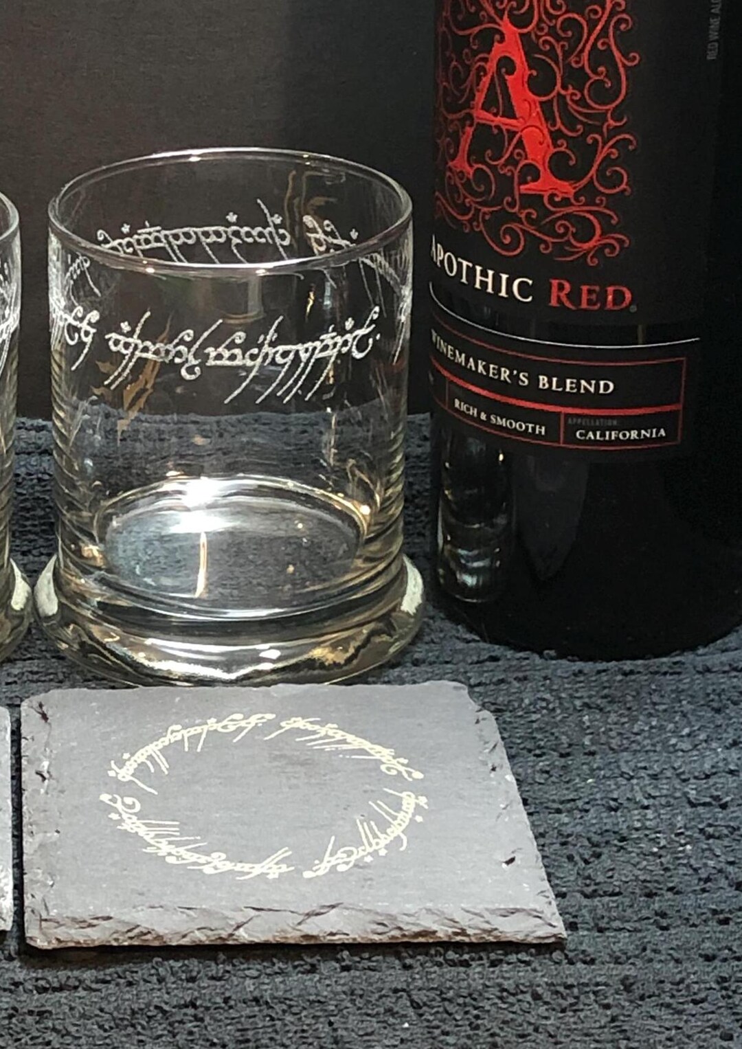 Laser Engraved Rings Rocks Glass With Slate Coaster - Etsy UK