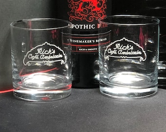 Casablanca, Rick's Cafe American, Rocks Glasses, Whiskey Glasses, Bourbon Glasses, Glassware Set, Drinking Glasses