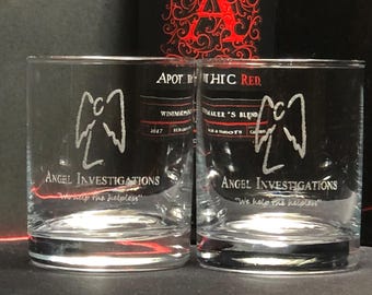 Angel Investigations Rocks Glasses, Buffy the Vampire Slayer, Rocks Glasses, Whiskey Glasses, Bourbon Glasses, Glassware Set