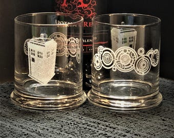 Doctor Who, Tardis, Name of the Doctor Gift, Doctor Who Gift, Dr Who Gift, Gallifreyan, Rocks Glasses, Whiskey Glasses, Bourbon Glasses