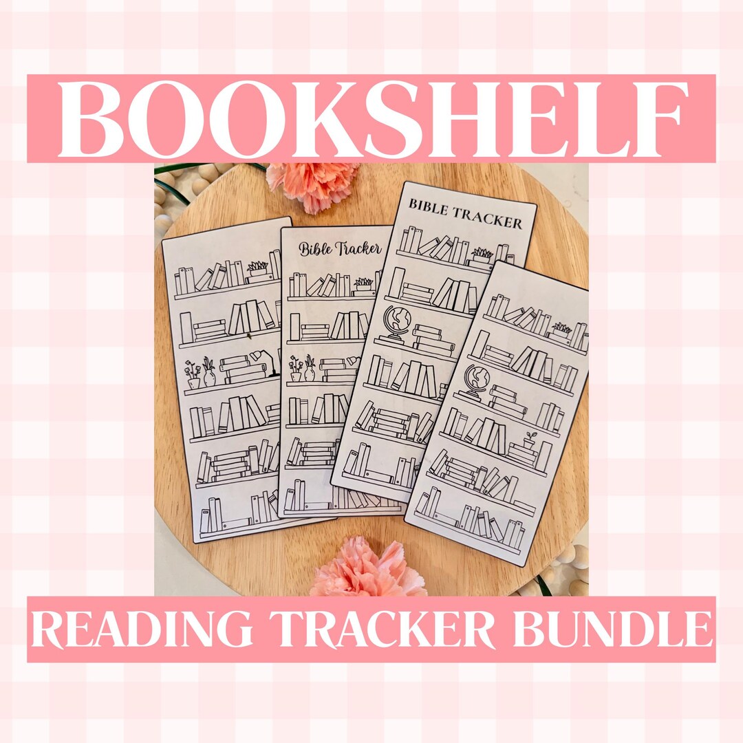 Bookshelf Reading Tracker Bundle, Books of the Bible Checklist Bookmark ...