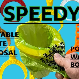 The POOFARY is a new style pocket portable fast touchless pooper scooper. It also transforms into a WATER bowl. No clean up ever. only 2 oz.