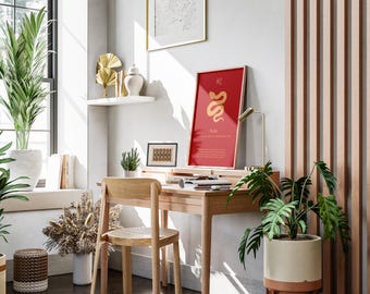 Enhanced Matte Paper Poster Gold Version of the Year of the Snake Wall Art: Elegant Chinese Zodiac Print