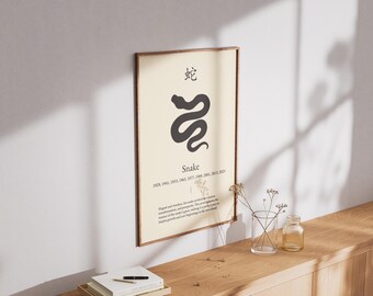 Black Version of the Year of the Snake Wall Art: Elegant Chinese Zodiac Print for Wisdom, Transformation, and Prosperity