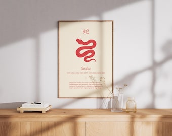 Enhanced Matte Paper Poster Red Version of the Year of the Snake Wall Art - Elegant Chinese Zodiac Print