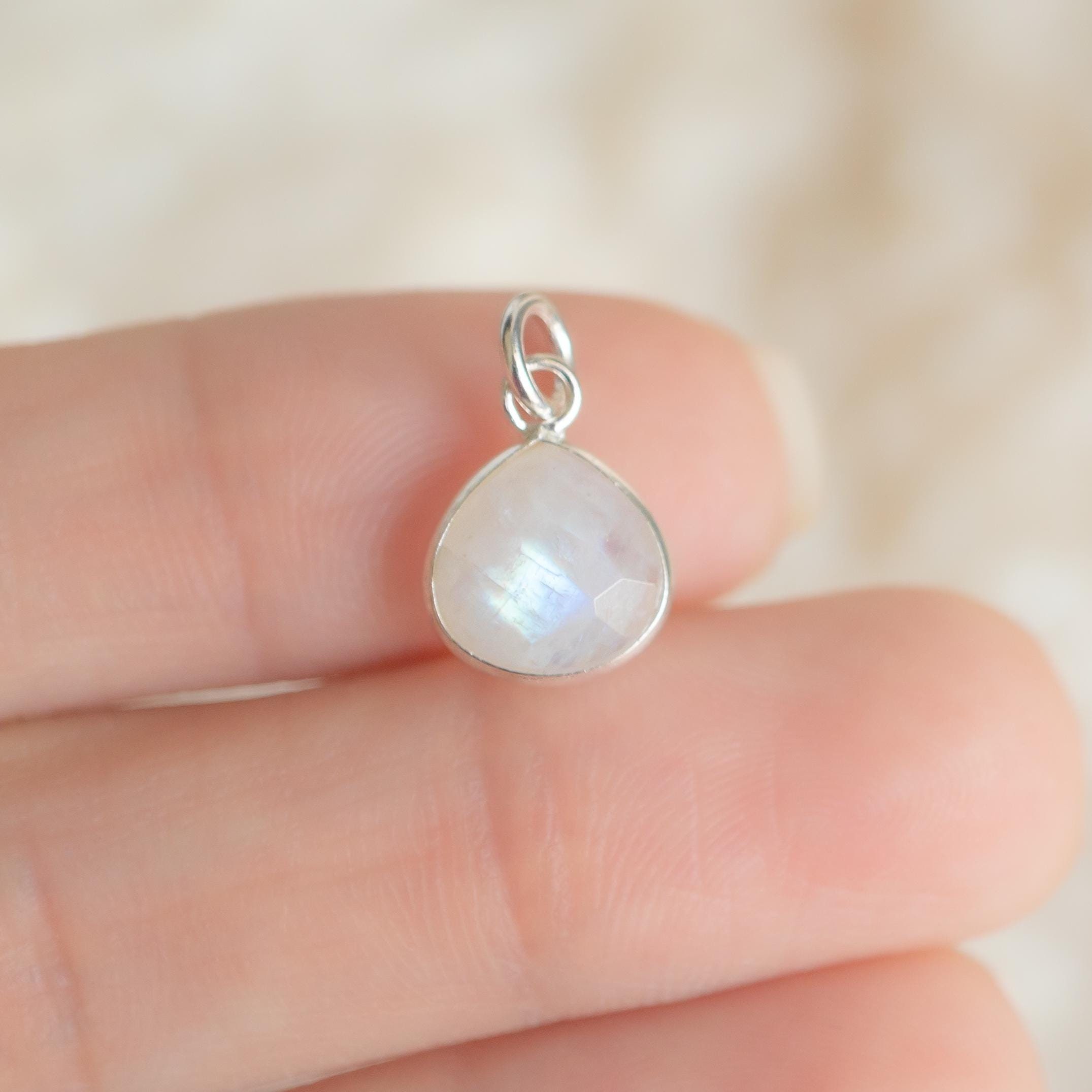 925 Sterling Silver Moonstone Gemstone Charm | Faceted Teardrop Pendant | June Birthstone Jewelry | Pendant ONLY