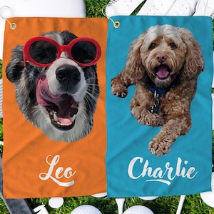 Custom Pet Golf Towel, Personalized Photo Golf Towel  Funny Dog Face Photo on Golf Towel, Gift for Golfer, Funny Golf Gift Birthday Gift