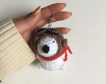 Handmade Pilot Snoopy Keychain | Crochet Amigurumi Dog Charm