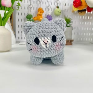 Handmade Crochet Cat, Custom Amigurumi Cat, Cute Crochet Kitten, Personalized Crochet Cat Plush, Mini Crochet Kitty,Amigurumi Grey Cat