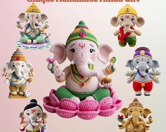 Muñeco de Ganesha hecho a mano con ganchillo, decoración amigurumi espiritual hindú, peluche bohemio para sala de meditación y yoga, regalo único para amigos hindúes y amantes del yoga.