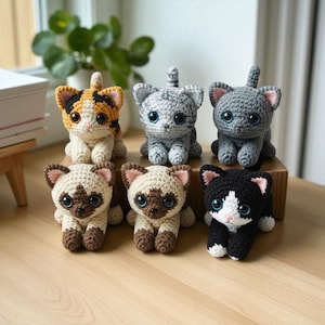 Handmade Crochet Tabby Cat Plushies, Amigurumi Toy Set, Easy Crochet Animals, Custom Cat Plush, Personalized Crochet Gift for Kids