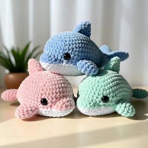 Handmade Crochet Dolphin Plushie Set, Soft Velvet Amigurumi Toy Collection, Easy Crochet Animals, Custom Plush, Personalized Gift for Kids