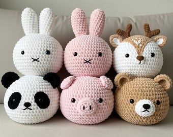 Handmade Crochet Bear Pillow, Velvet Amigurumi Toy, Cozy Cushion Plushie, Custom Crochet Animal Gift for Kids and Home Decor.