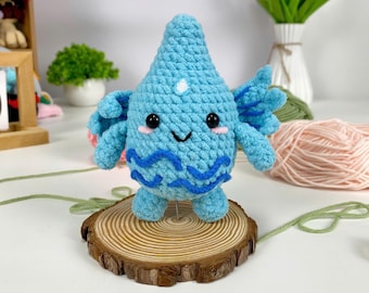 Handmade Water Elemental Sprite Plush, Cute Crochet Raindrop Spirit Toy, Amigurumi Soft Fantasy Creature, Gift For Magic And Nature Lovers
