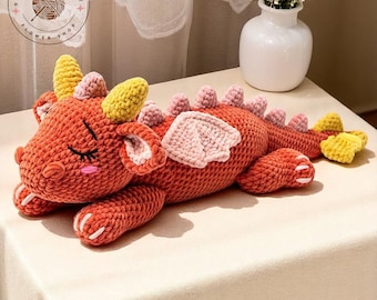 Cuddle Sleeping Dragon Plush Handmade Crochet Toy, Soft Amigurumi Stuffed Animal, Bedtime Gift For Kids Or Fantasy Room Decor