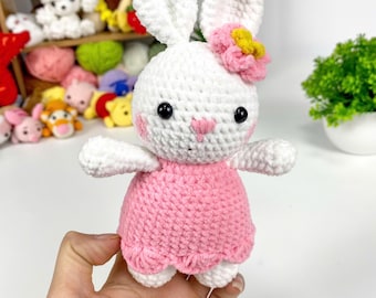 Pink Rabbit Crochet Plush, Cute Bunny Toy, Kawaii Style, Handmade And Finished – Soft Gift For Kids Or Baby Shower