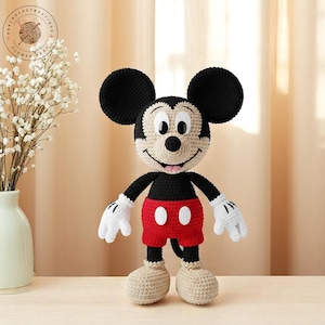 Classic Mouse Plush Handmade Crochet Toy, Vintage Cartoon Amigurumi, Soft Stuffed Animal Gift For Kids And Collectors