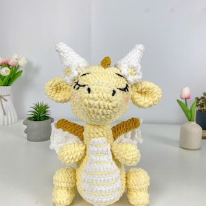 Cute Yellow Dragon Crochet Plushie, Amigurumi Stuffed Animal, Soft Fantasy Toy, Handmade Crochet Plush, Gift For Kids