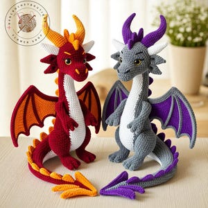 Large Fantasy Dragon Plush Handmade Crochet Amigurumi, Majestic Stuffed Dragon Toy Gift For Collectors, Kids Or Room Decor