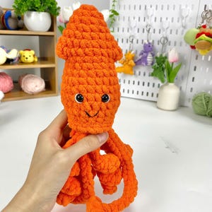 Squid Crochet Pattern Handmade, Orange Squid Plush, Amigurumi Squid, Ocean Creature Crochet, Sea Life Pattern, Cute Squid Toy