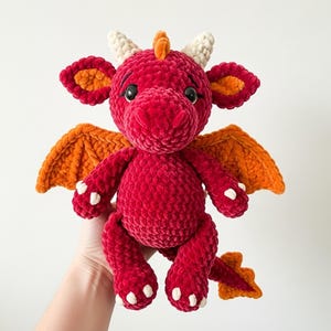 Red Dragon Plush Handmade  Gift, Crochet Stuffed Dragon Toy, Cute Amigurumi Fantasy Creature, Soft Dragon Doll For Kids