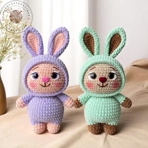 Handmade Bunny Suit Doll Set, Cute Crochet Plush In Rabbit Costume, Amigurumi Soft Spring Toy Gift For Kids And Collectors