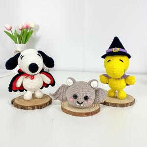 Halloween Crochet Plush Set, Fan Made Snoopy Woodstock Bat Amigurumi Toy, Handmade Halloween Decor