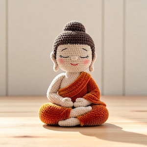 Crochet Buddha Doll Meditation Plushie, Handmade Velvet Amigurumi Monk, Easy Crochet Decor, Spiritual Crochet Plush, Zen Amigurumi Gift