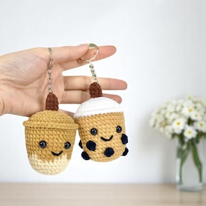 Coffee and Boba Keychain Handmade, Cute Crochet Drink Keychain, Amigurumi Coffee Keychain, Handmade Boba Tea Charm, Cute Drink Accessory