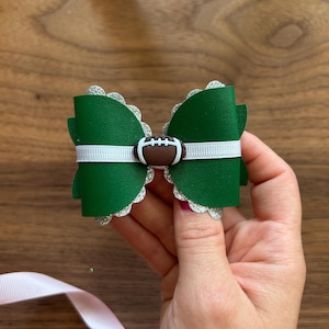 Green & Silver Football Hair Bow: Game Day Cheer Bow