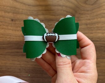 Green & Silver Football Hair Bow: Game Day Cheer Bow