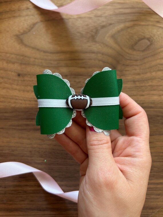Green & Silver Football Hair Bow: Game Day Cheer Bow - Etsy  display picture 3