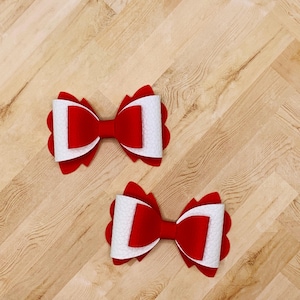 Red and White Pigtail Bows, Faux Leather Hairbows, Red Bows, White Bows, School Uniform Bows, Classic Pigtail Set