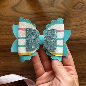 Aqua Glitter Gestreifte Haarschleife: Teal Blue Sparkle Mädchen Accessoire