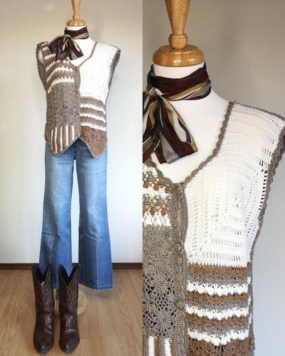 70s Crocheted Patchwork Vest - image 2