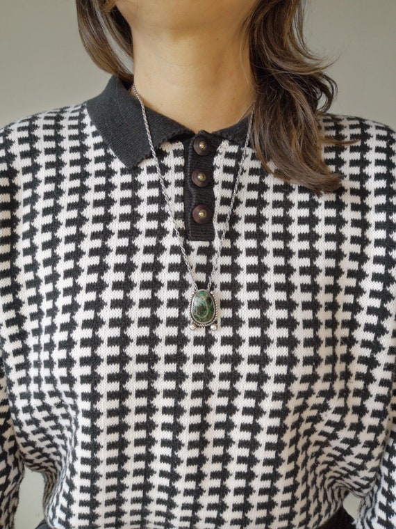 80s Patterned Collared Sweater - image 1