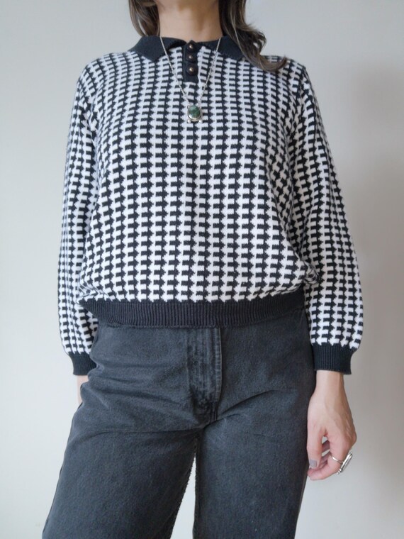 80s Patterned Collared Sweater - image 3