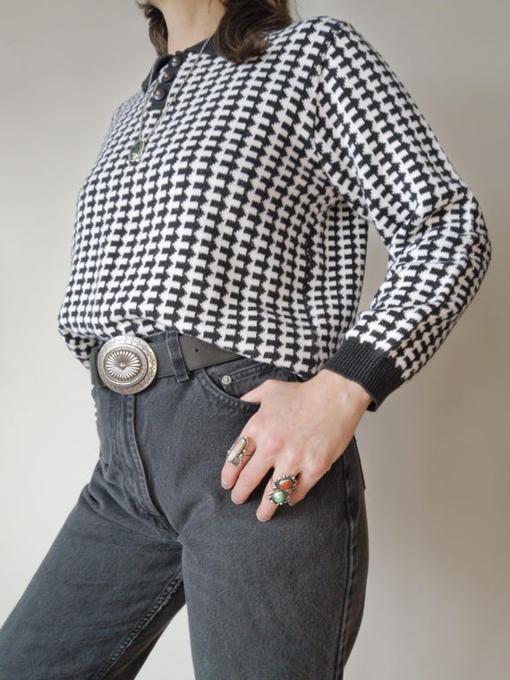 80s Patterned Collared Sweater - image 2