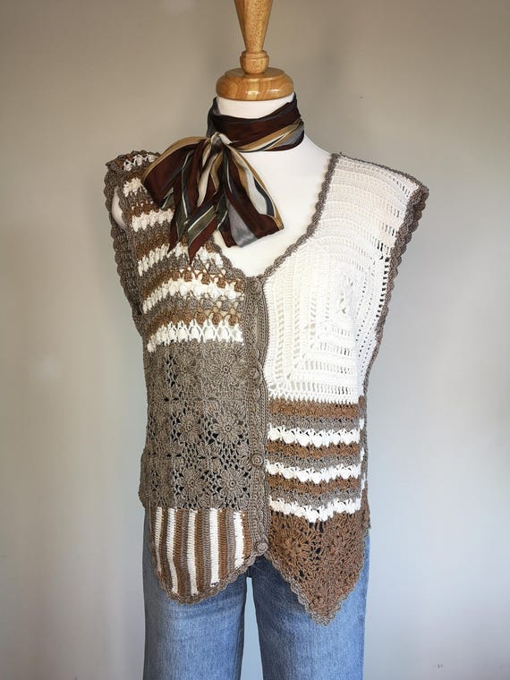 70s Crocheted Patchwork Vest - image 3