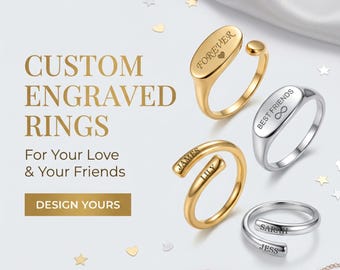 Custom Engraved Name Ring – Personalized Gold & Silver Open Ring, Couple Ring, Best Friend Gift, Minimalist Adjustable Jewelry