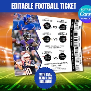 Editable Football Ticket, Surprise Gift Football Tickets, Event Custom Tickets, Football Game Stub,  Sports Football Ticket Template, Canva