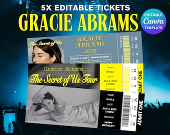 Editable Gracie Abrams Concert Ticket Template, Gracie Abrams The Secret of Us Tour 2025, Canva Editable, Gracie Abrams Print & Download