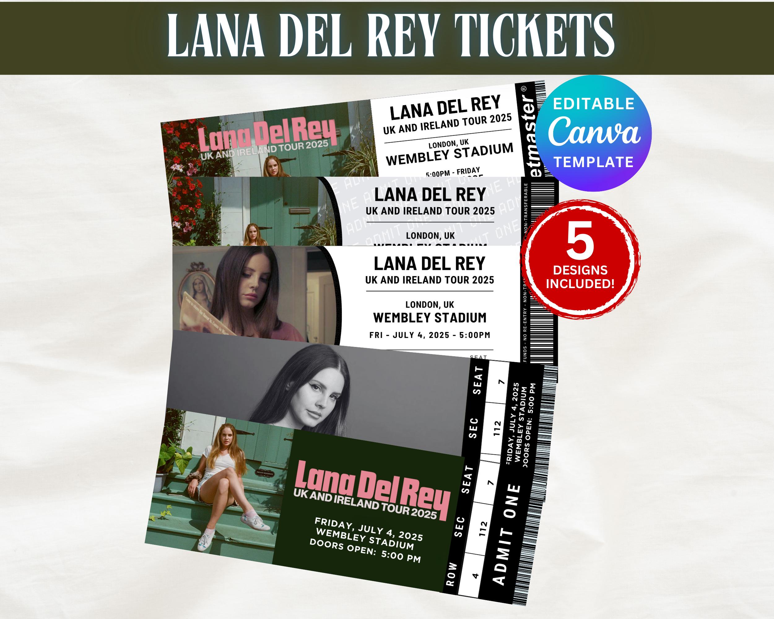 Lana Del Rey 2025 UK and Ireland Tour, Customizable Concert Tickets, Lana Del Rey Concert, Editable Concert Ticket,  Digital Download