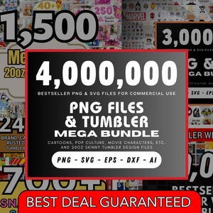 4.000.000+ PNG SVG Mega Bundle, Print Shop Starter Pack, Charaktere, Filme, Cartoons, Superhelden, Popkultur, Skinny Tumbler Wrap Designs