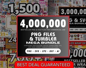 4,000,000+ PNG SVG Mega Bundle, Print Shop Starter Pack, Characters, Movies, Cartoons, Superheroes, Pop Culture, Skinny Tumbler Wrap Designs