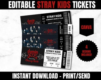 Editable Stray Kids DominATE Concert Ticket, DominATE World Tour North America, Stray Kids Kpop, Stray Kids Edit Ticket, Canva, Dominate