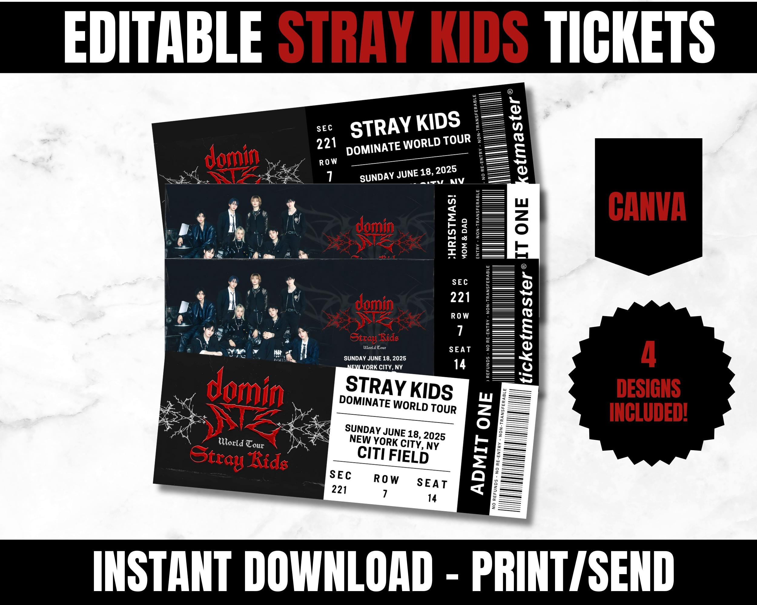 Editable Stray Kids Dominate Concert Ticket, Dominate World Tour