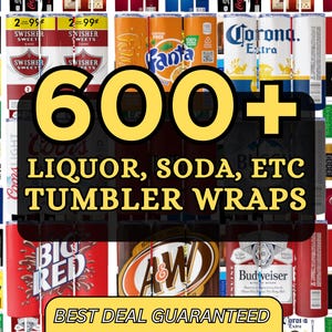 Lot de 600+ verres alcoolisés et sodas, gobelet skinny à sublimation 20 oz PNG, boissons alcoolisées, pack de démarrage pour imprimerie, gobelet à bière
