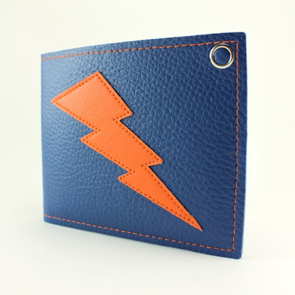 Blue and Orange Lightning Bolt Billfold Wallet - Other Bolt colors to choose from