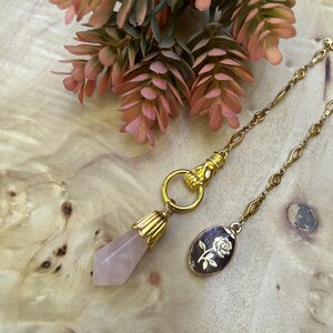 Rose Quartz, Gemstone Point Pendulum, Dowsing, Divination, Handmade, Personalized, Crystal, Rose, Dowsing, Custom